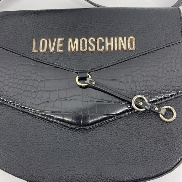 Love MOSCHINO vegan faux leather logo flap crossbody purse bag - Picture 2 of 9